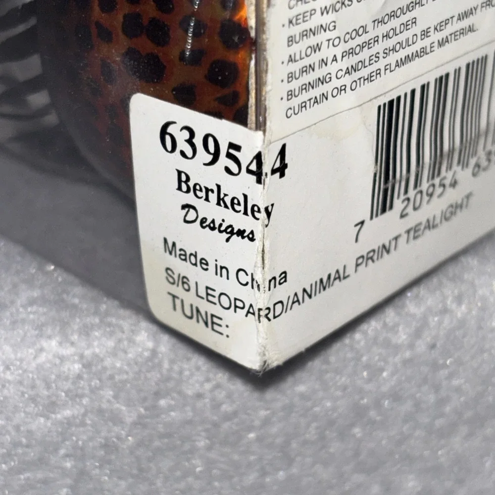 Berkeley Designs Glass Animal Print Tea Lite Candles Holders Set of 6 New In Box
